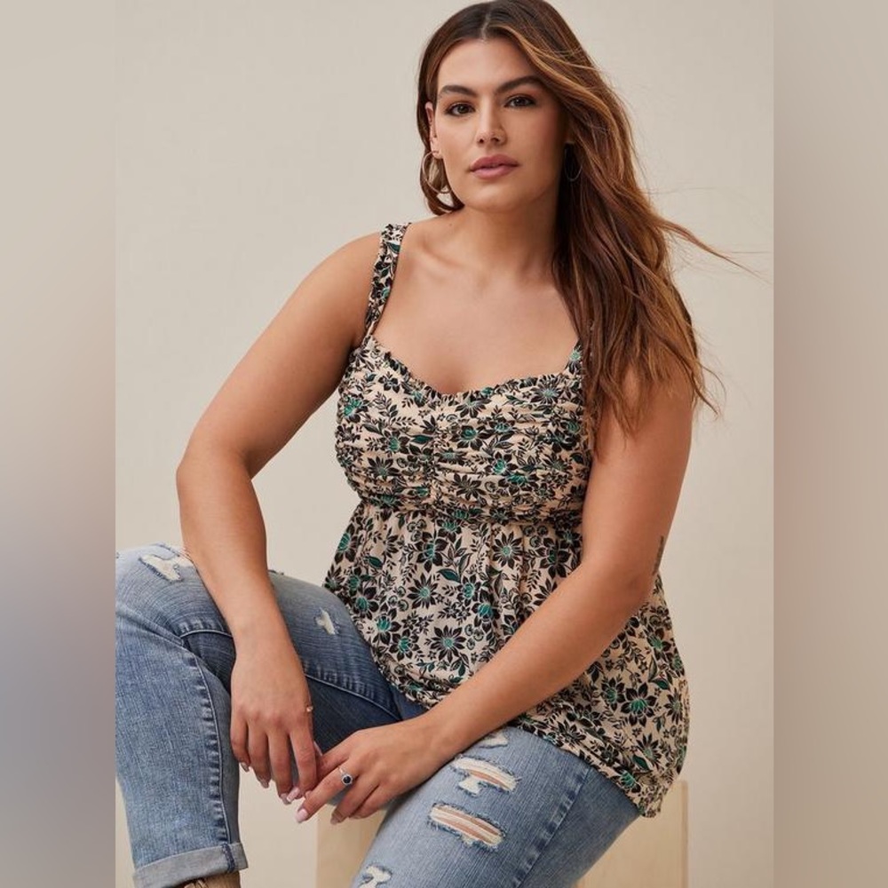Plus Size 2- Babydoll Stretch Mesh Shirred Bodice Tank - Torrid